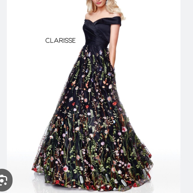 Nwt Clarisse Black Multi Floral Embroidered Gown Size 8 Style: 3803.